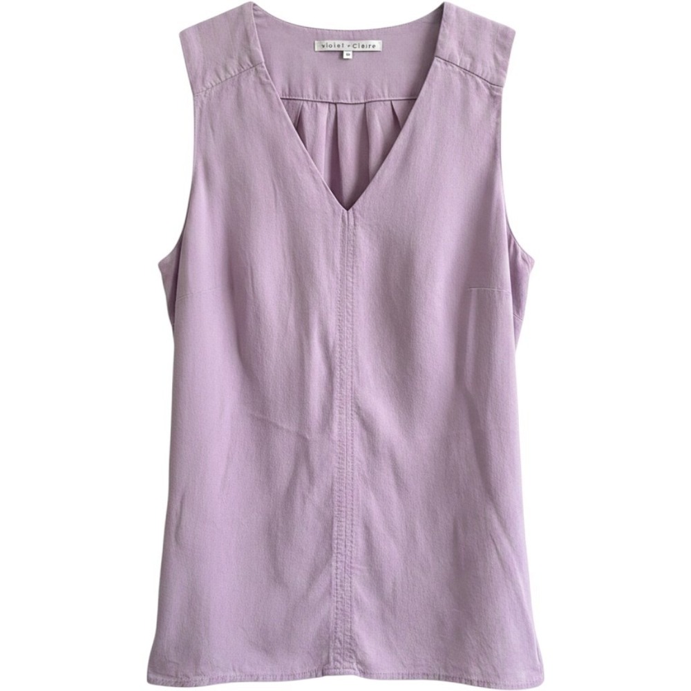 Violet + Claire Lavender Purple V-Neck Sleeveless Pleated Blouse Top Size M